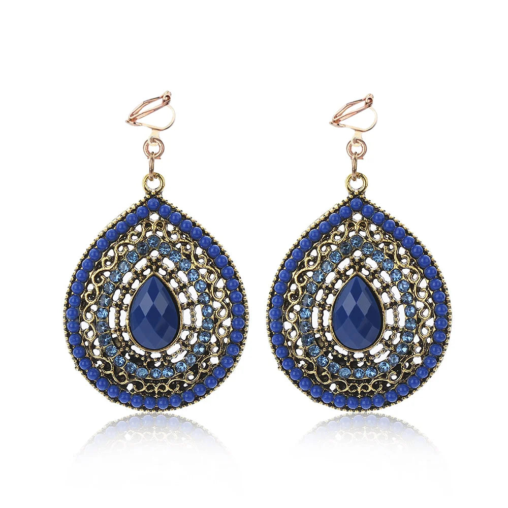 New Party Bijoux Bohemia Statement Crystal Clip Earrings Boho Turkish Vintage Ethnic Jewelry No Pierced Earrings for Women 2019
