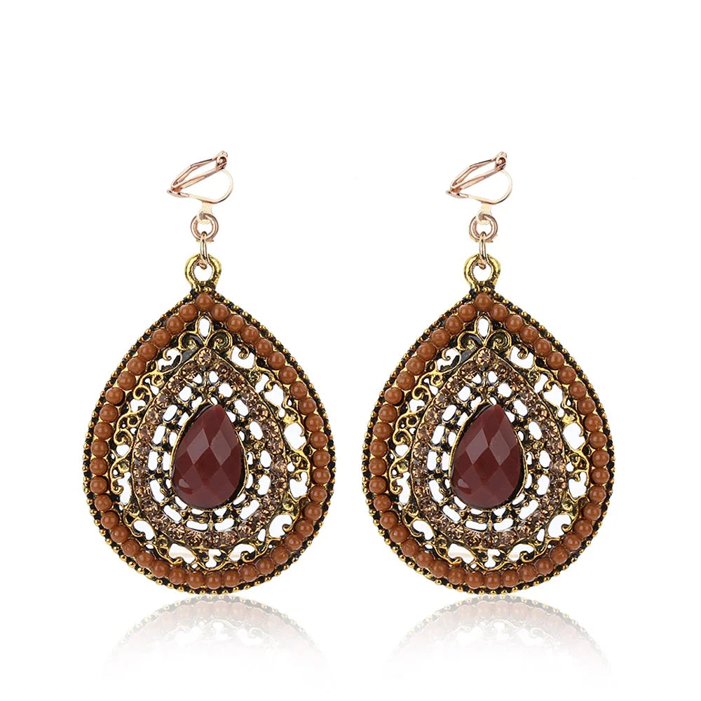 New Party Bijoux Bohemia Statement Crystal Clip Earrings Boho Turkish Vintage Ethnic Jewelry No Pierced Earrings for Women 2019