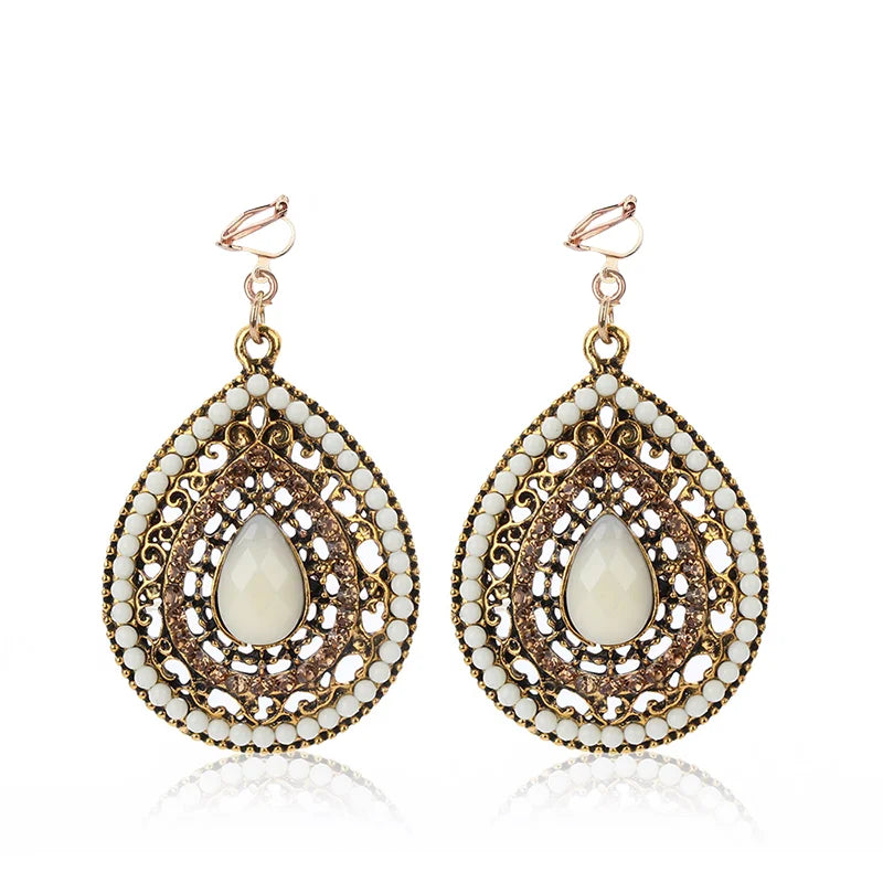 New Party Bijoux Bohemia Statement Crystal Clip Earrings Boho Turkish Vintage Ethnic Jewelry No Pierced Earrings for Women 2019
