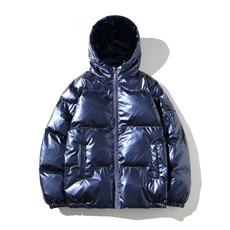 Cross-border 2022 winter foreign trade Men's glossy cotton-padded coat Korean style short stand collar cotton-padded coat trendy plus size men's cotton-padded jacket