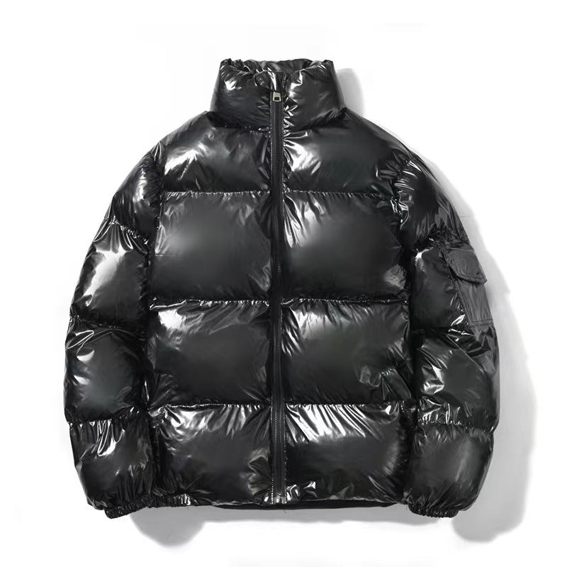 Cross-border 2022 winter foreign trade Men's glossy cotton-padded coat Korean style short stand collar cotton-padded coat trendy plus size men's cotton-padded jacket