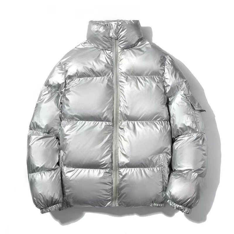 Cross-border 2022 winter foreign trade Men's glossy cotton-padded coat Korean style short stand collar cotton-padded coat trendy plus size men's cotton-padded jacket