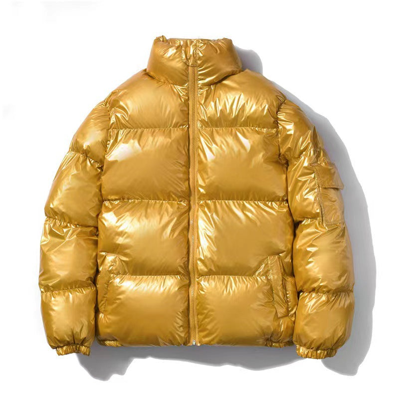 Cross-border 2022 winter foreign trade Men's glossy cotton-padded coat Korean style short stand collar cotton-padded coat trendy plus size men's cotton-padded jacket