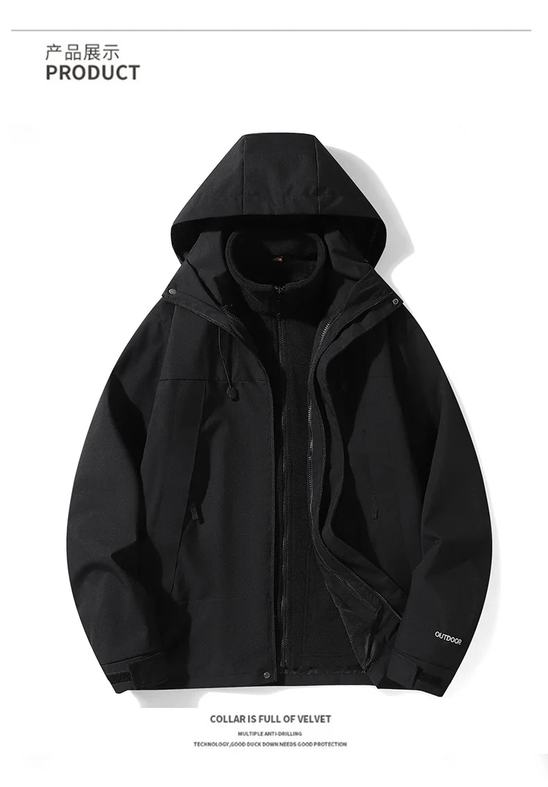 Outdoor 3-in-1 Hardshell Jacket for Men and Women,Antifouling warm Jacket, Waterproof Cold-resistant Mountaineering Jacket