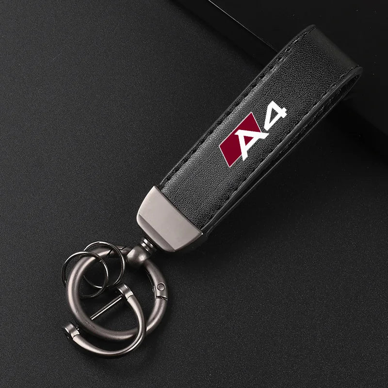 Deluxe Leather Keychain with Car Badge Keychain Pendant For AUDI A4