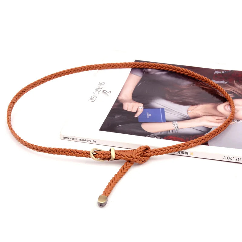 New braided belt female pin buckle retro casual waist belt waist rope decorative dress shirt small belt