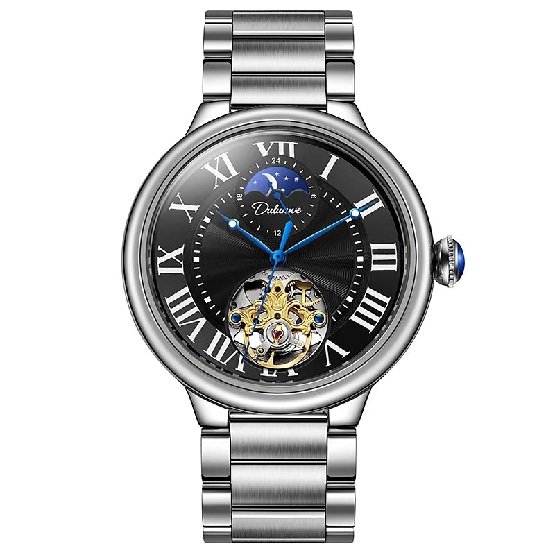 Rome Time Tourbillon Leather Mens Watches Top Brand Luxury Moon Phase Automatic Mechanical Watch Men Waterproof Montre Homme