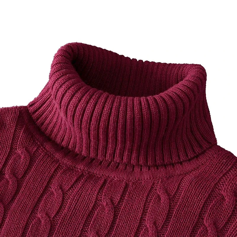 New Men's Pullover Knitted Slim Fit Sweaters Casual Turtleneck Sweashirts Casual Warm Tops Basic Solid Color Loose Sweatwear
