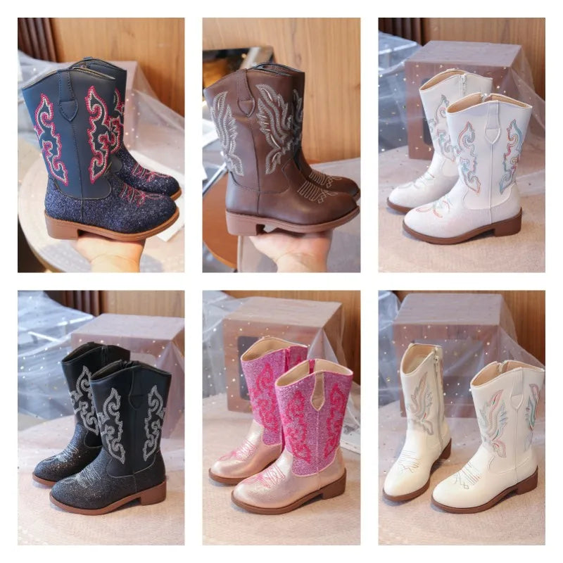 Children's Fashion Boots 3-18 Years Old Embroidered Boys Girls Western Boots Size 27-36 Fall and Winter Tall Kids Boots Shoes