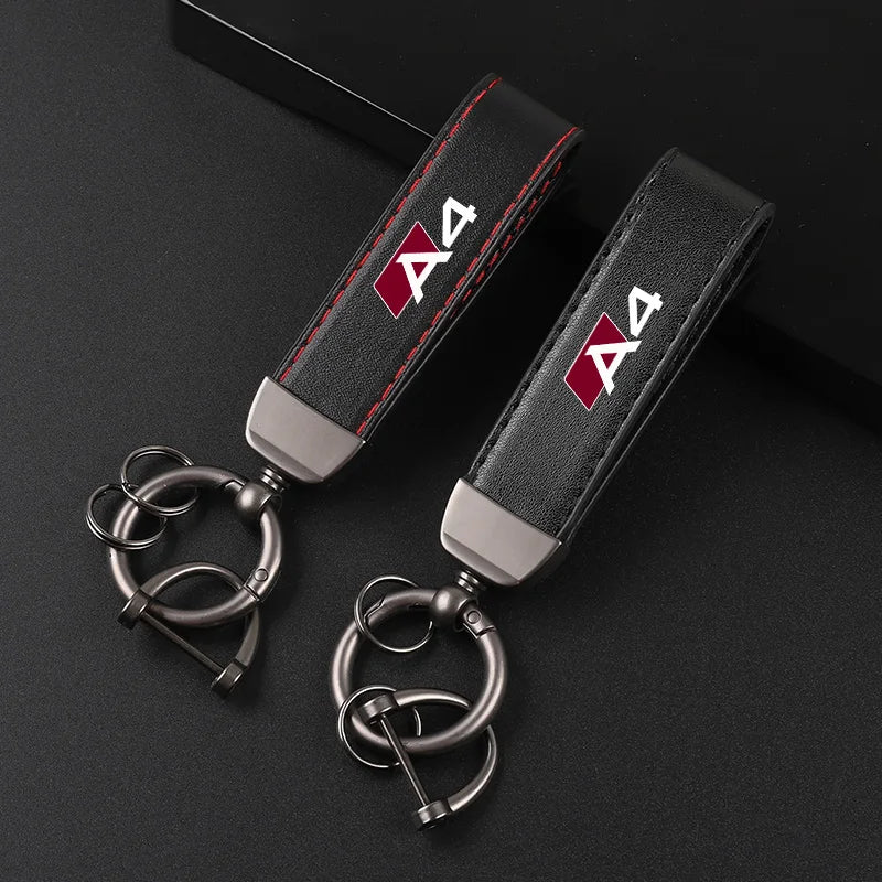 Deluxe Leather Keychain with Car Badge Keychain Pendant For AUDI A4