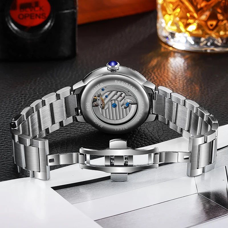 Rome Time Tourbillon Leather Mens Watches Top Brand Luxury Moon Phase Automatic Mechanical Watch Men Waterproof Montre Homme