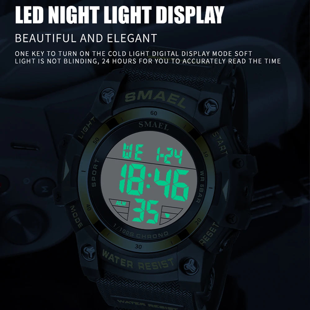 SMAEL Mens Multifunction Digital Sports Watch LED Display Waterproof Stopwatch Alarm Clock Casual Daily Wristwatch Montre Homme