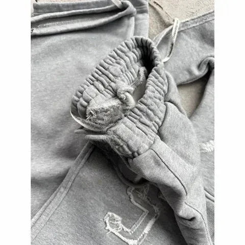 Gothic Womens Zipper Sweatshirt Pants Two Piece Set Y2K Harajuku Letter Patchwork Embroidery Vintage Oversized Jacket Pants Set