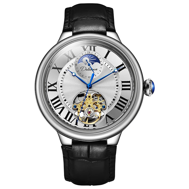 Rome Time Tourbillon Leather Mens Watches Top Brand Luxury Moon Phase Automatic Mechanical Watch Men Waterproof Montre Homme