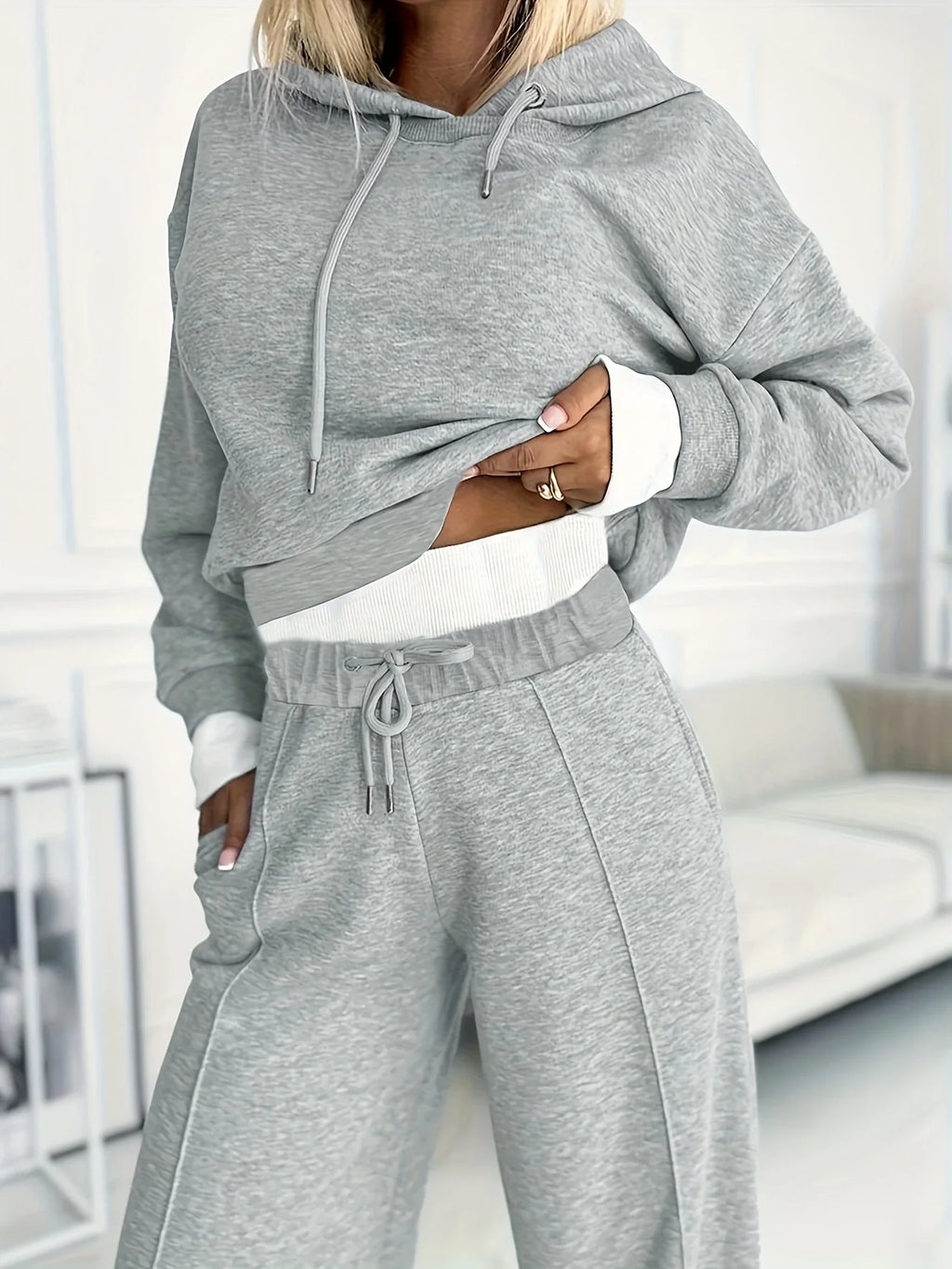 2026 Autumn Winter New Women's Fashion Casual Sportswear Set Sweatshirt Sweatpants Grey Two-Piece Ensemble