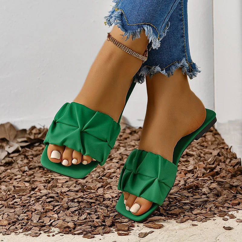 Women's Sandals Fashion Square Head Summer Shoes For Women Flat Sandals Korean Style Slippers Summer Sandalias De Mujer Footwear