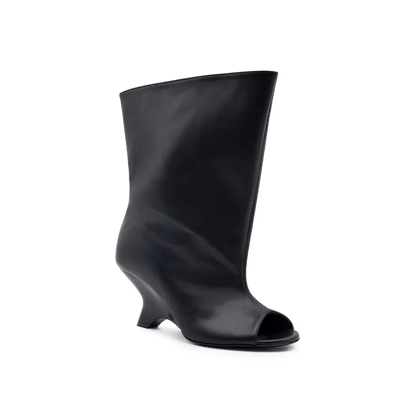2026Women's Fish Mouth Thick High Heels Knee Length Cool Boots Slant Heel Fashion Show Large Size Spring/Summer Women's Boots