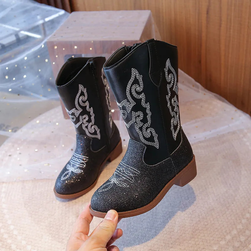 Children's Fashion Boots 3-18 Years Old Embroidered Boys Girls Western Boots Size 27-36 Fall and Winter Tall Kids Boots Shoes