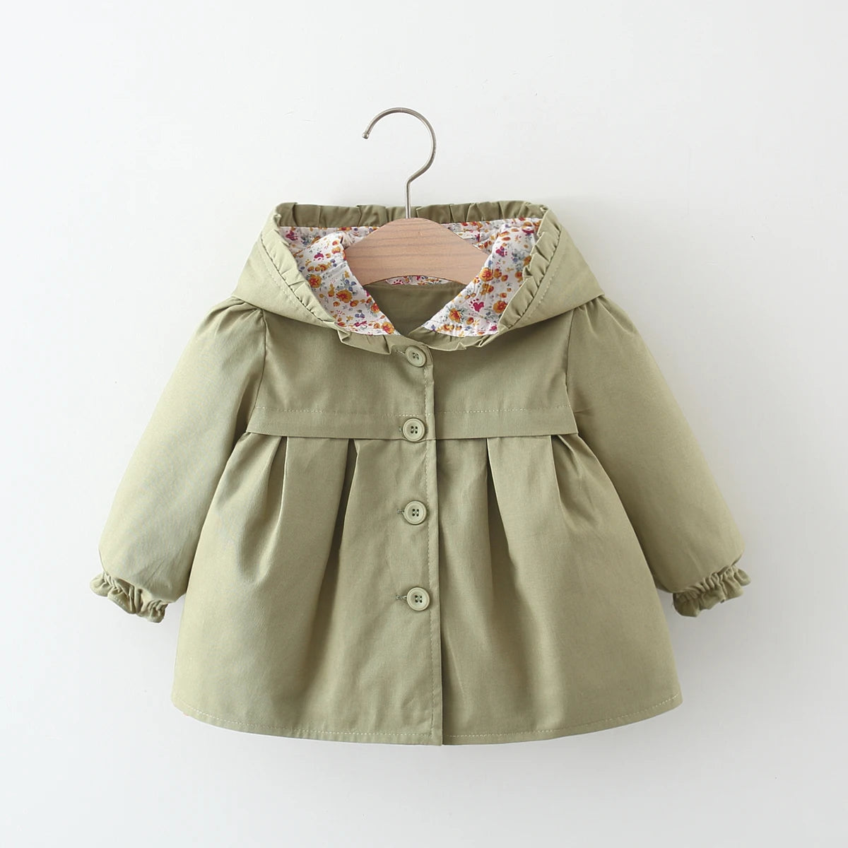 Baby Girl Jacket Spring And Autumn Cotton Solid Color Hooded Floral Long Sleeved Baby Tops Simple And Cute Baby Girl Clothing
