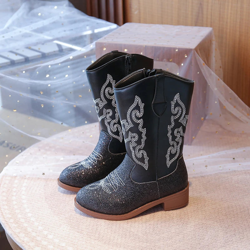 Children's Fashion Boots 3-18 Years Old Embroidered Boys Girls Western Boots Size 27-36 Fall and Winter Tall Kids Boots Shoes