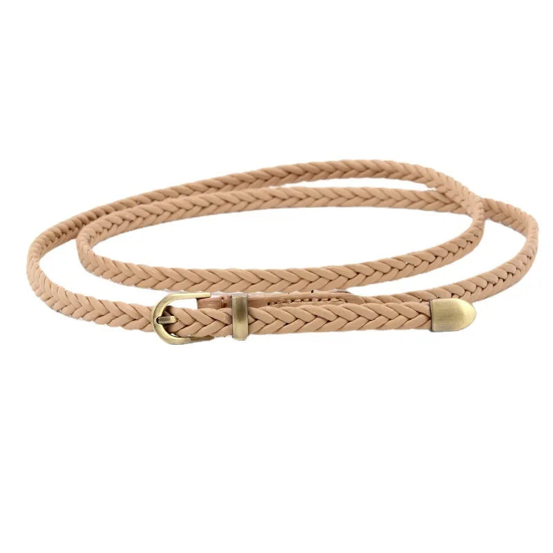 New braided belt female pin buckle retro casual waist belt waist rope decorative dress shirt small belt