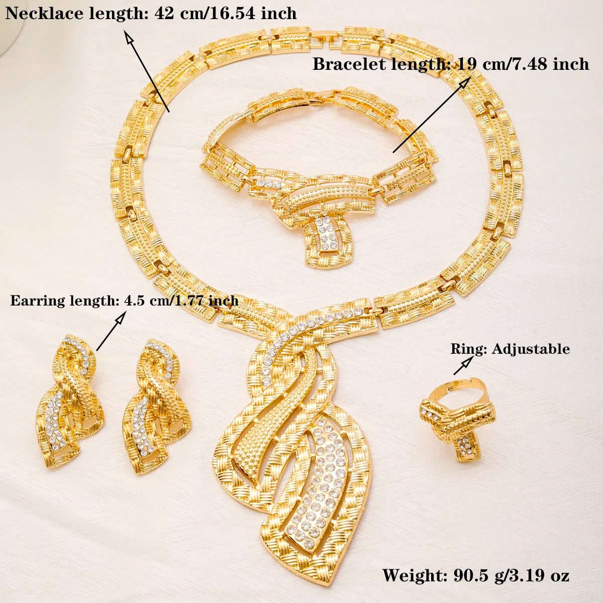 Dubai Gold Plated Jewelry Sets Women Middle East Necklace Zircon Pendant Bracelet Earrings Ring Wedding African Bridal Bijoux