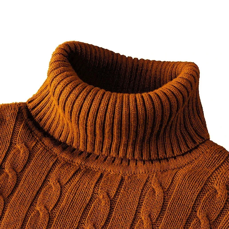New Men's Pullover Knitted Slim Fit Sweaters Casual Turtleneck Sweashirts Casual Warm Tops Basic Solid Color Loose Sweatwear