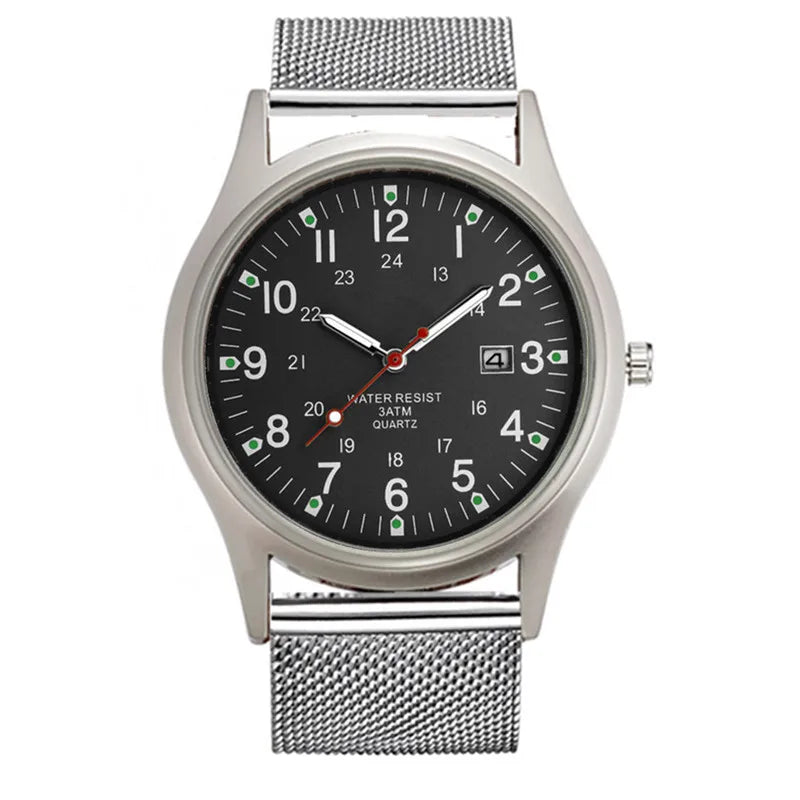 Montre Homme Students Original Brand Watches Men Simple Stainless Steel Band Calendar Quartz Vintage Watch Black Reloj Hombre