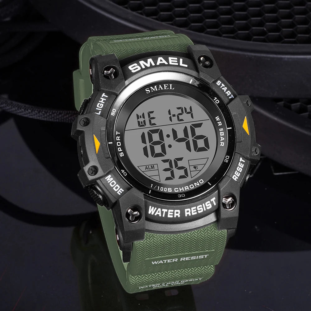 SMAEL Digital Sports Watch for Men LED Display Waterproof Digital Light Stopwatch Multifunctional Casual Outdoor Wristwatch