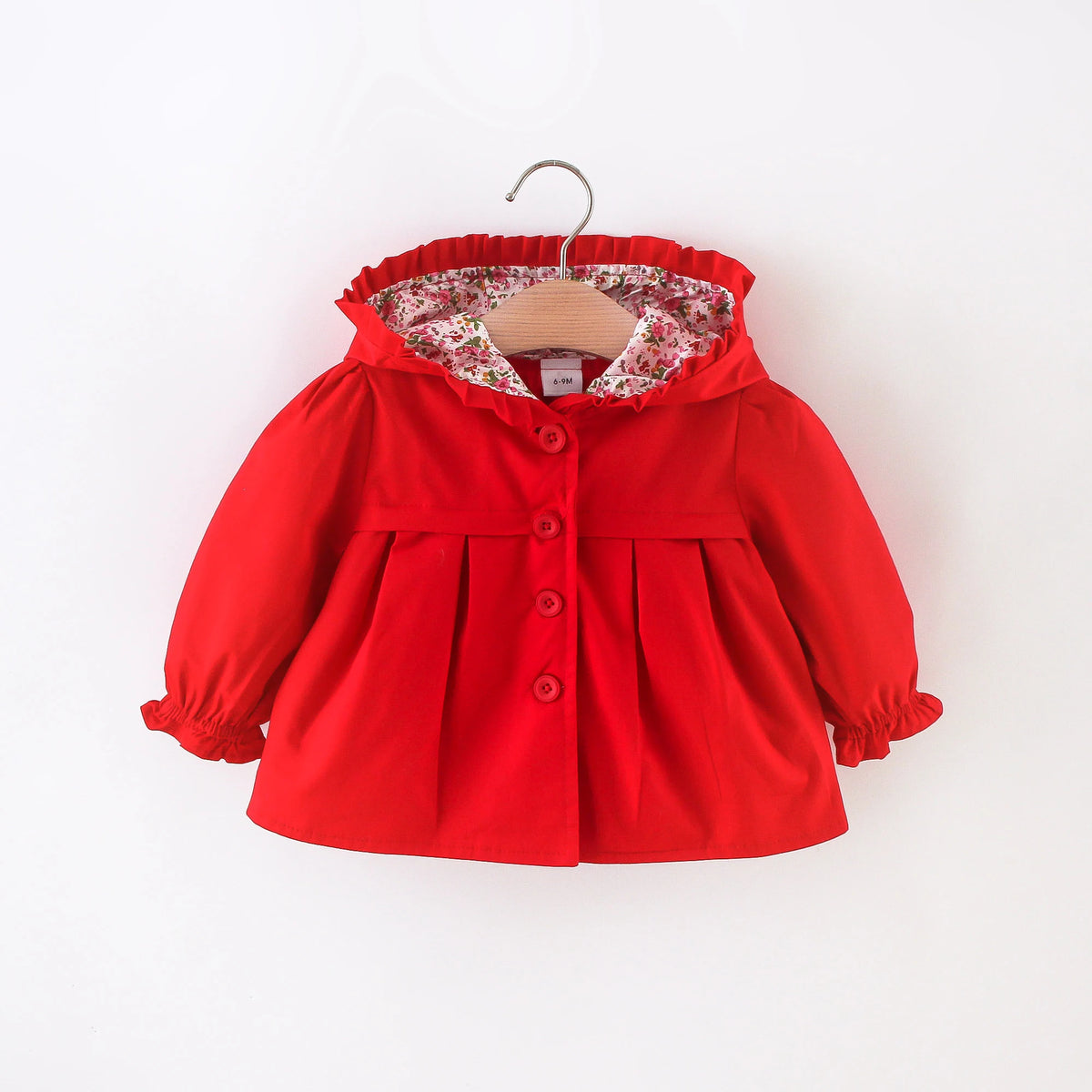 Baby Girl Jacket Spring And Autumn Cotton Solid Color Hooded Floral Long Sleeved Baby Tops Simple And Cute Baby Girl Clothing