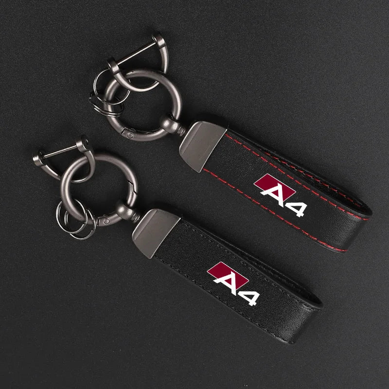 Deluxe Leather Keychain with Car Badge Keychain Pendant For AUDI A4
