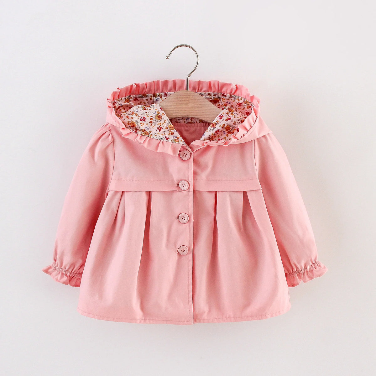 Baby Girl Jacket Spring And Autumn Cotton Solid Color Hooded Floral Long Sleeved Baby Tops Simple And Cute Baby Girl Clothing
