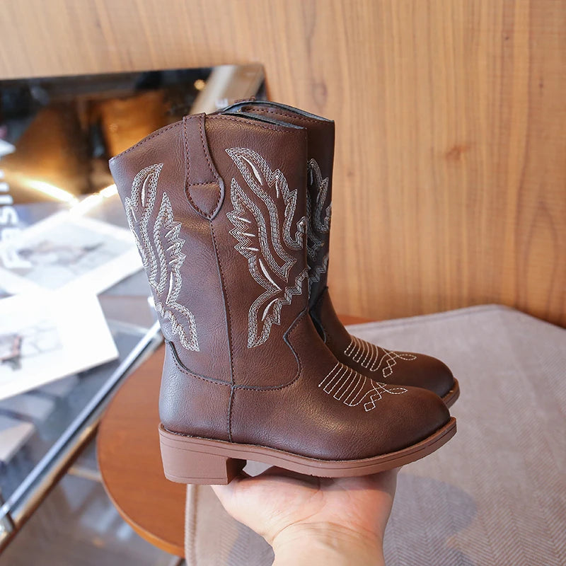Children's Fashion Boots 3-18 Years Old Embroidered Boys Girls Western Boots Size 27-36 Fall and Winter Tall Kids Boots Shoes