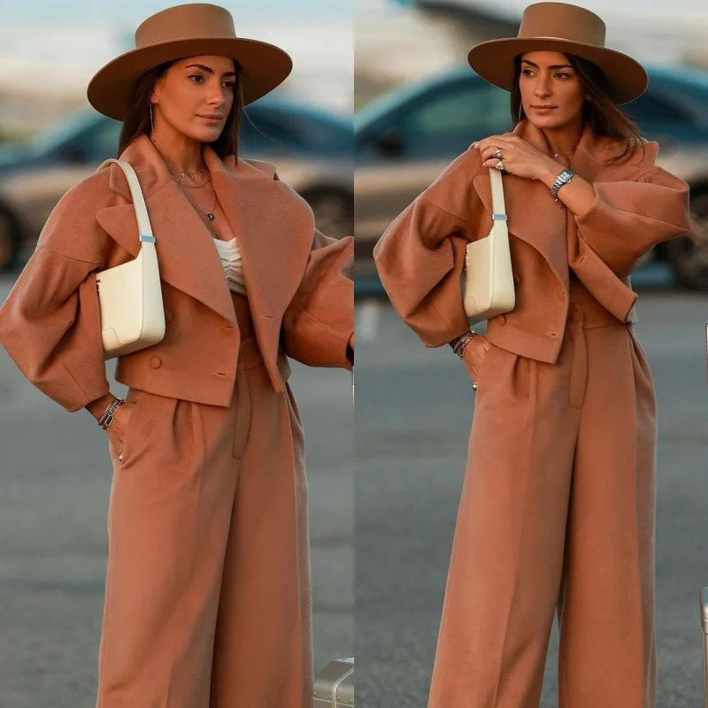 CM.YAYA Fashion Women's Set Long Sleeve Slim Blazer and Wide Leg Pants 2024 Fall OL Workout Two 2 Piece Sets Outfit Tracksuit