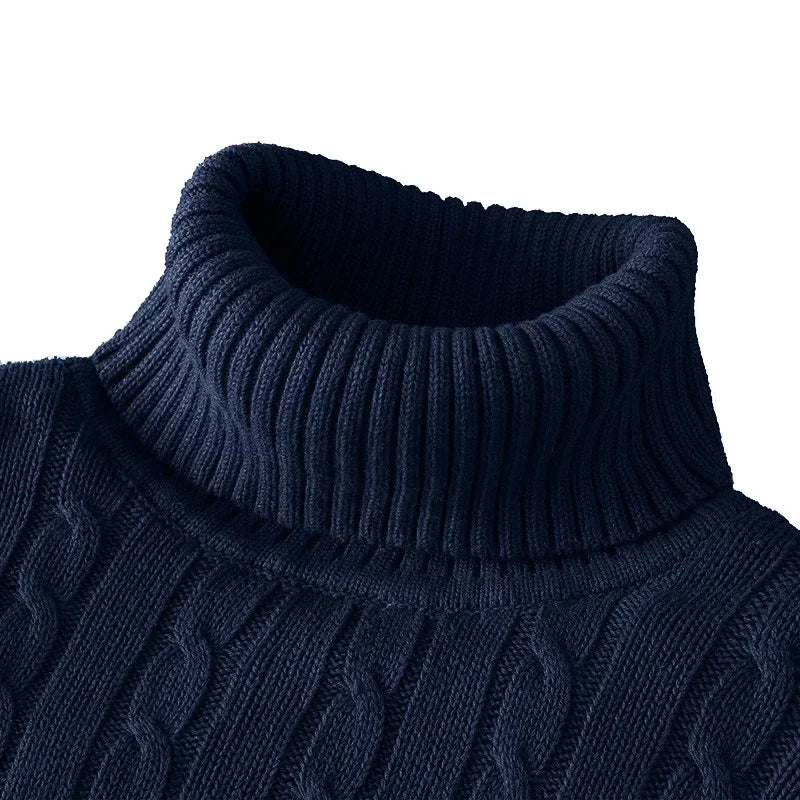 New Men's Pullover Knitted Slim Fit Sweaters Casual Turtleneck Sweashirts Casual Warm Tops Basic Solid Color Loose Sweatwear