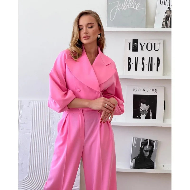 CM.YAYA Fashion Women's Set Long Sleeve Slim Blazer and Wide Leg Pants 2024 Fall OL Workout Two 2 Piece Sets Outfit Tracksuit