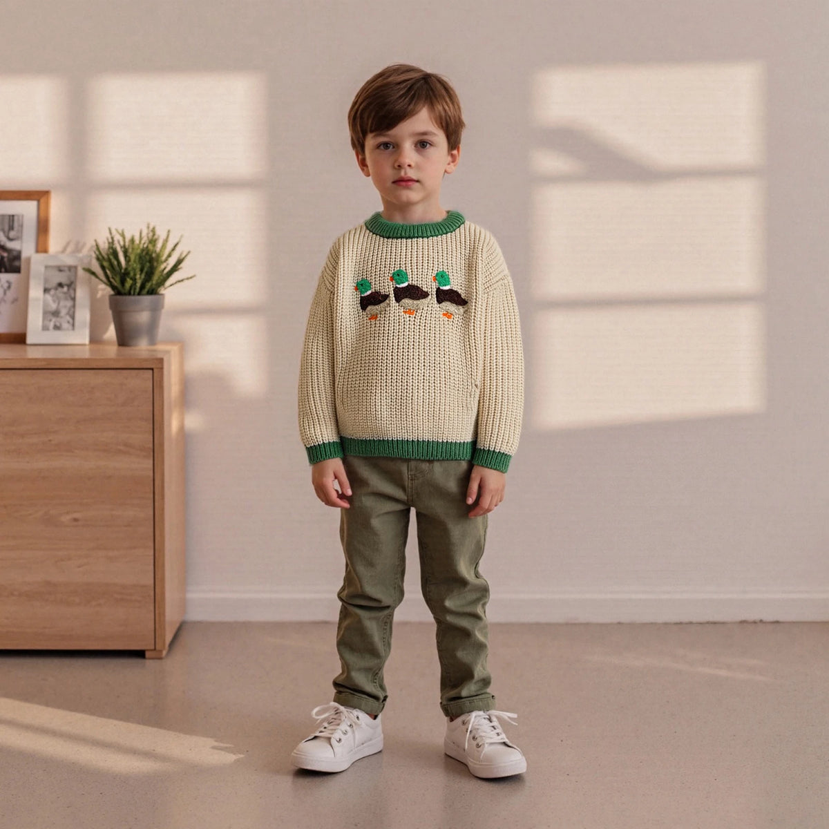 Toddler Boy Girl Fall Sweaters Long Sleeve Round Neck Duck Embroidery Tops Toddler Sweatshirts