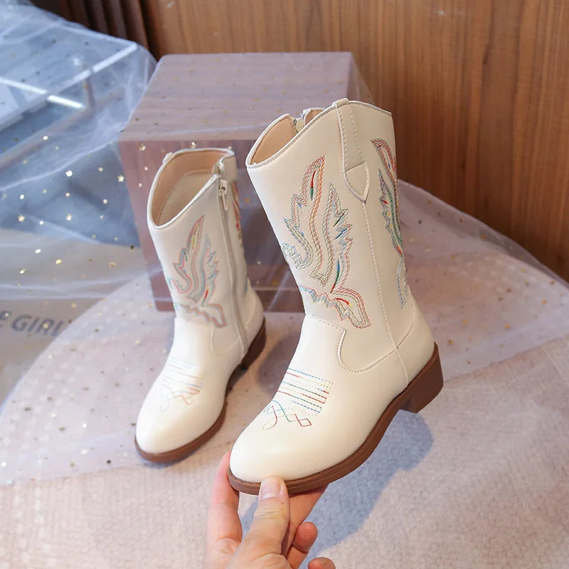Children's Fashion Boots 3-18 Years Old Embroidered Boys Girls Western Boots Size 27-36 Fall and Winter Tall Kids Boots Shoes