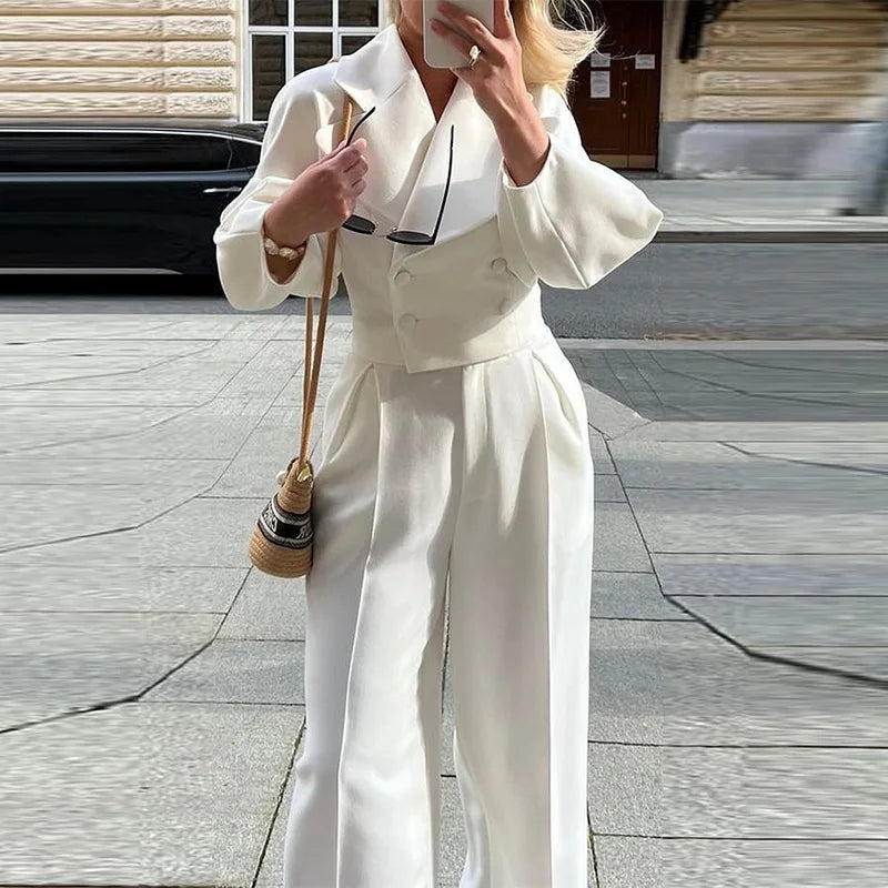 CM.YAYA Fashion Women's Set Long Sleeve Slim Blazer and Wide Leg Pants 2024 Fall OL Workout Two 2 Piece Sets Outfit Tracksuit
