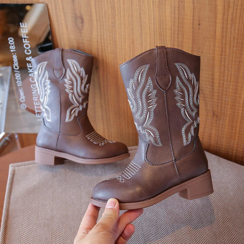 Children's Fashion Boots 3-18 Years Old Embroidered Boys Girls Western Boots Size 27-36 Fall and Winter Tall Kids Boots Shoes