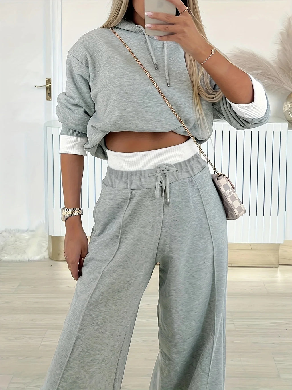 2026 Autumn Winter New Women's Fashion Casual Sportswear Set Sweatshirt Sweatpants Grey Two-Piece Ensemble