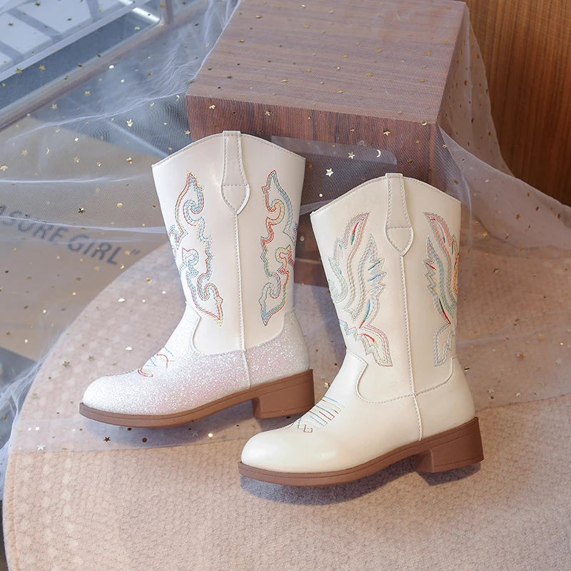 Children's Fashion Boots 3-18 Years Old Embroidered Boys Girls Western Boots Size 27-36 Fall and Winter Tall Kids Boots Shoes
