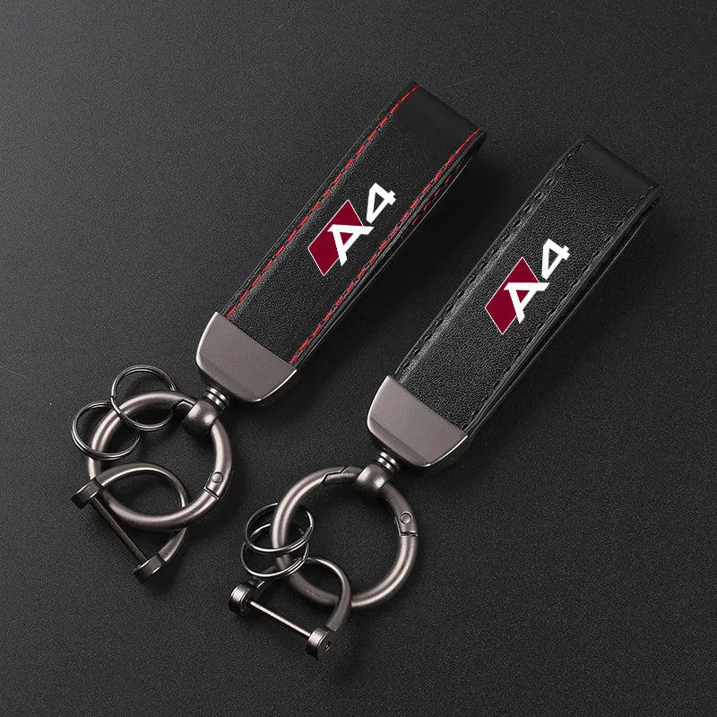 Deluxe Leather Keychain with Car Badge Keychain Pendant For AUDI A4