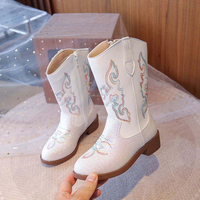 Children's Fashion Boots 3-18 Years Old Embroidered Boys Girls Western Boots Size 27-36 Fall and Winter Tall Kids Boots Shoes