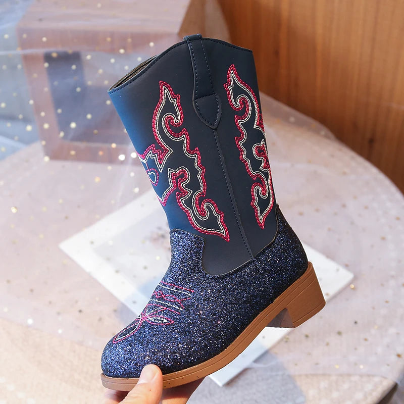 Children's Fashion Boots 3-18 Years Old Embroidered Boys Girls Western Boots Size 27-36 Fall and Winter Tall Kids Boots Shoes