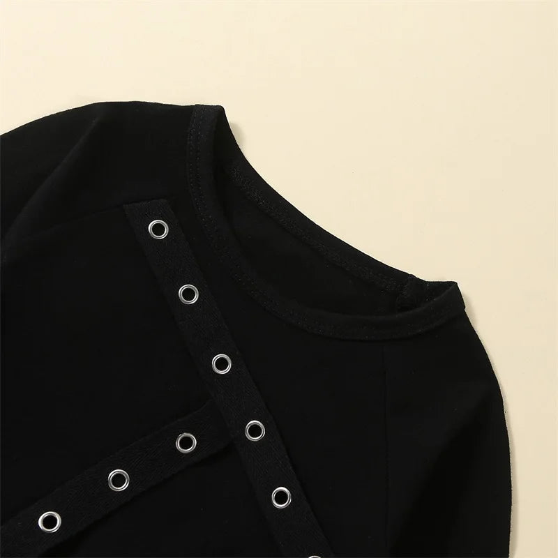 Baby Girls Boys Rompers Crew Neck Metal Hole Patchwork Scissor Decor Long Sleeve Toddler Clothes Fall Bodysuits