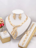 Dubai Gold Plated Jewelry Sets Women Middle East Necklace Zircon Pendant Bracelet Earrings Ring Wedding African Bridal Bijoux