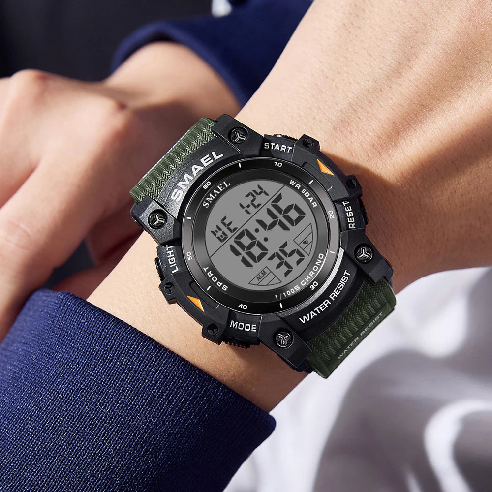 SMAEL Digital Sports Watch for Men LED Display Waterproof Digital Light Stopwatch Multifunctional Casual Outdoor Wristwatch