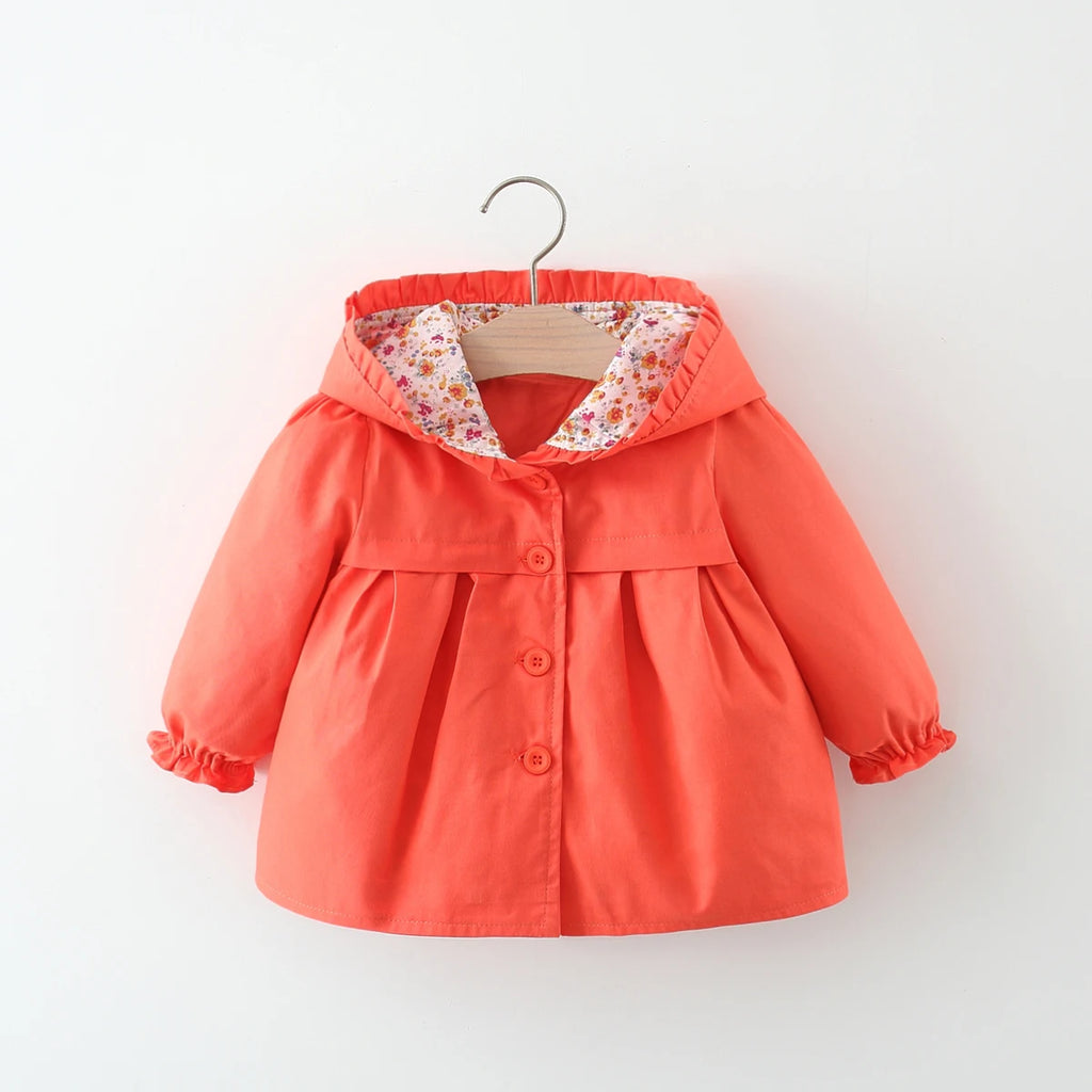 Baby Girl Jacket Spring And Autumn Cotton Solid Color Hooded Floral Long Sleeved Baby Tops Simple And Cute Baby Girl Clothing