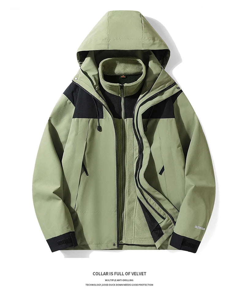 Outdoor 3-in-1 Hardshell Jacket for Men and Women,Antifouling warm Jacket, Waterproof Cold-resistant Mountaineering Jacket